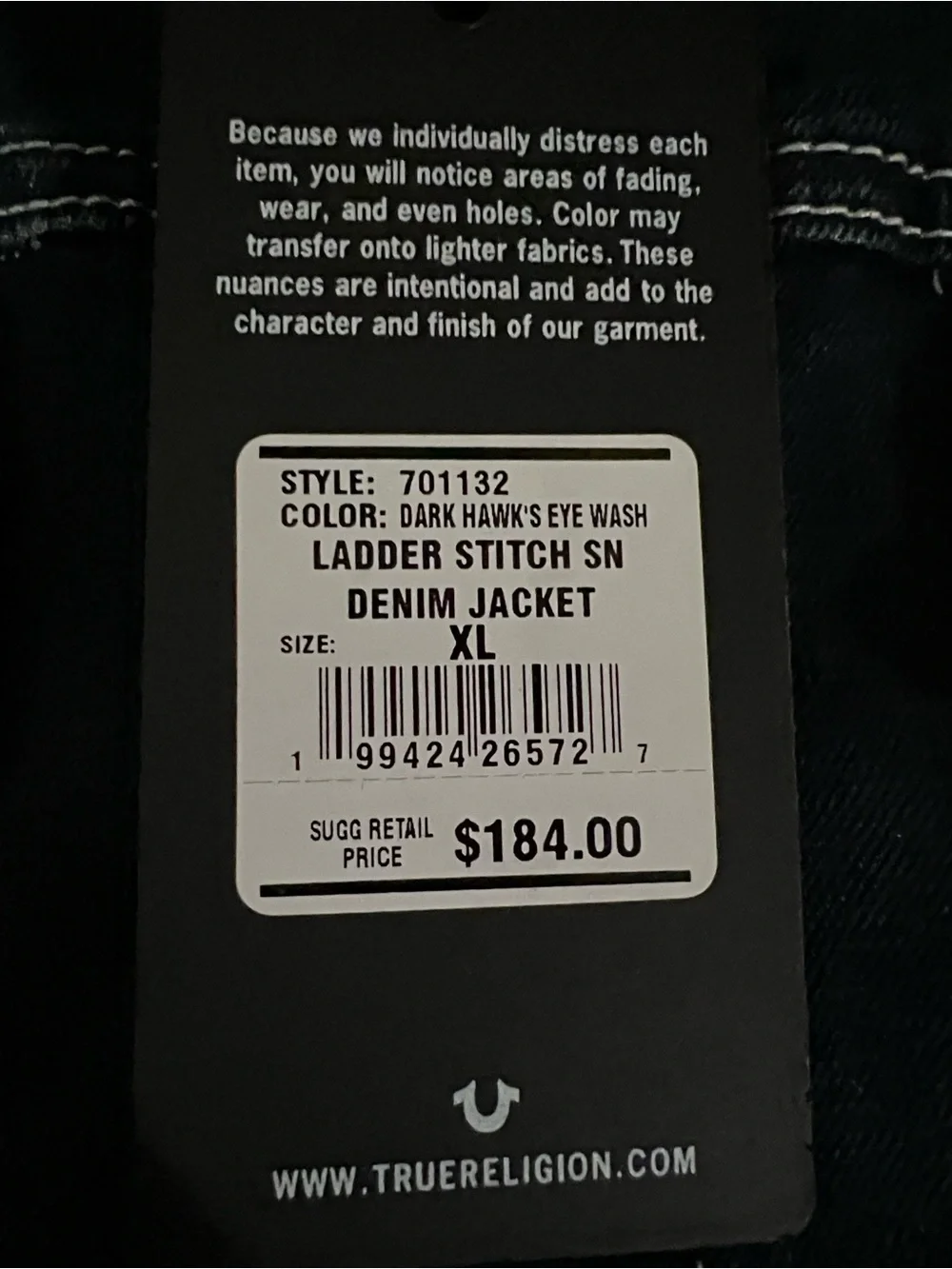 True Religion Men's Denim Red Stitched Trucker's Jacket Size X-Large NWT